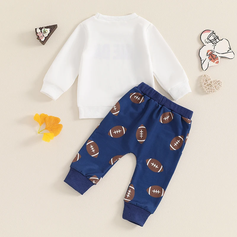 Lioraitiin-Conjunto de 2 piezas para niños pequeños, jersey de manga larga con estampado de letras, Tops, pantalones con estampado de Rugby, Otoño,