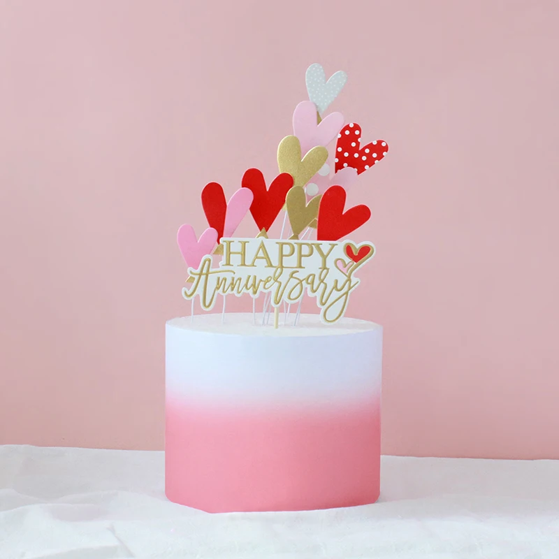 

Happy Anniversary Cake Flags Happy Valentine's Day Cake Topper Love Heart Wedding Party Cake Baking Decoration DIY