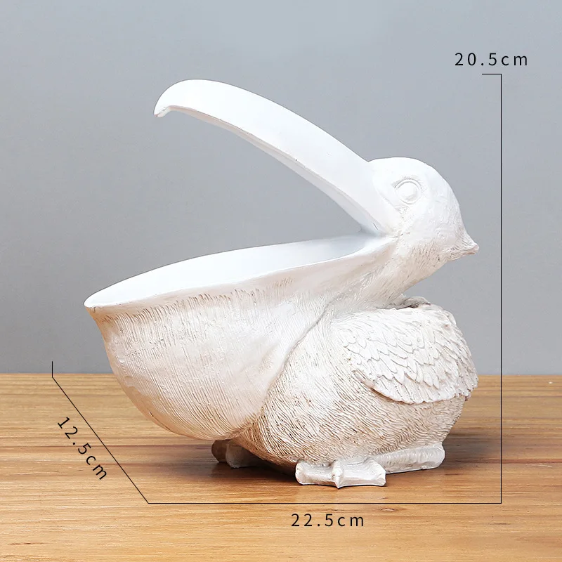 Home Bar Office Creative Resin Statues Pelican Birds  Figurines Entrance Decor Ornament Candy Keys Bowl Storage Basket Table