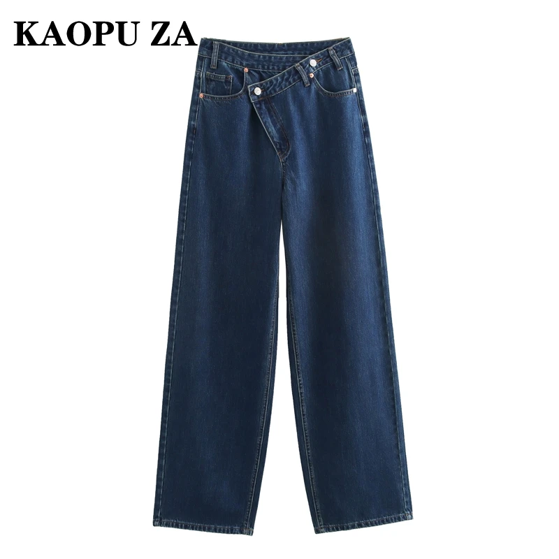 KAOPU ZA 2024 New Autumn Ladies Fashion vita alta Jeans larghi a gamba larga pantaloni in Denim invecchiato Casual Streetwear