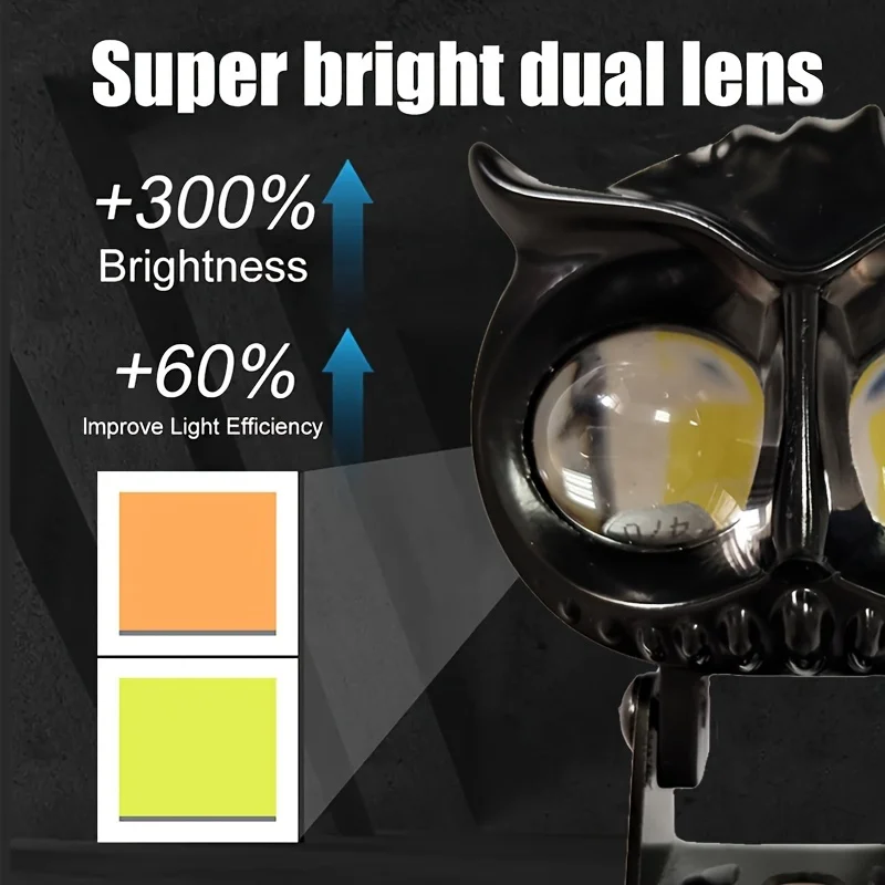 Bicolor Motorcycle Headlight Owl Design with 4 Mode Assisted Spotlights Motorcycle Scooter Fog Lights Running Lights