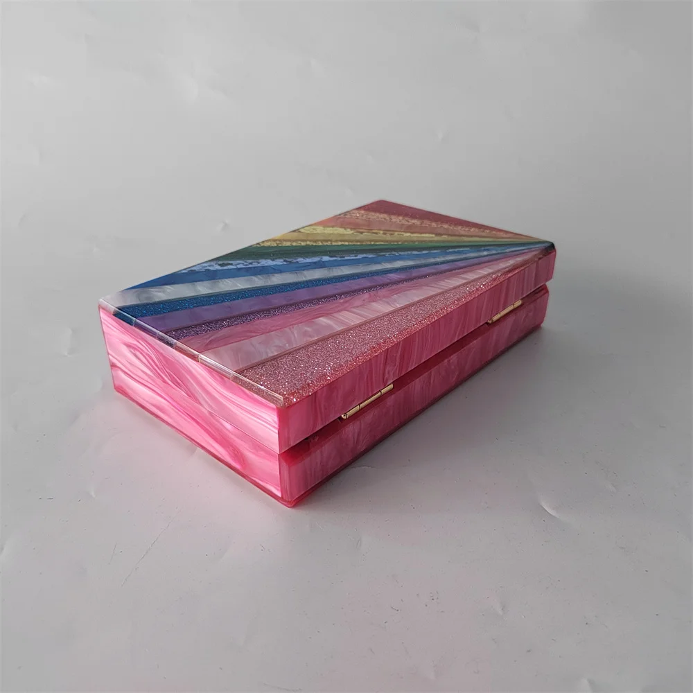 Brand Design Pearl Marble Rose Red Colorful Striped Acrylic Evening Bag Clutch Purse Lady Wedding Mini Flap Shoulder Chi Handbag