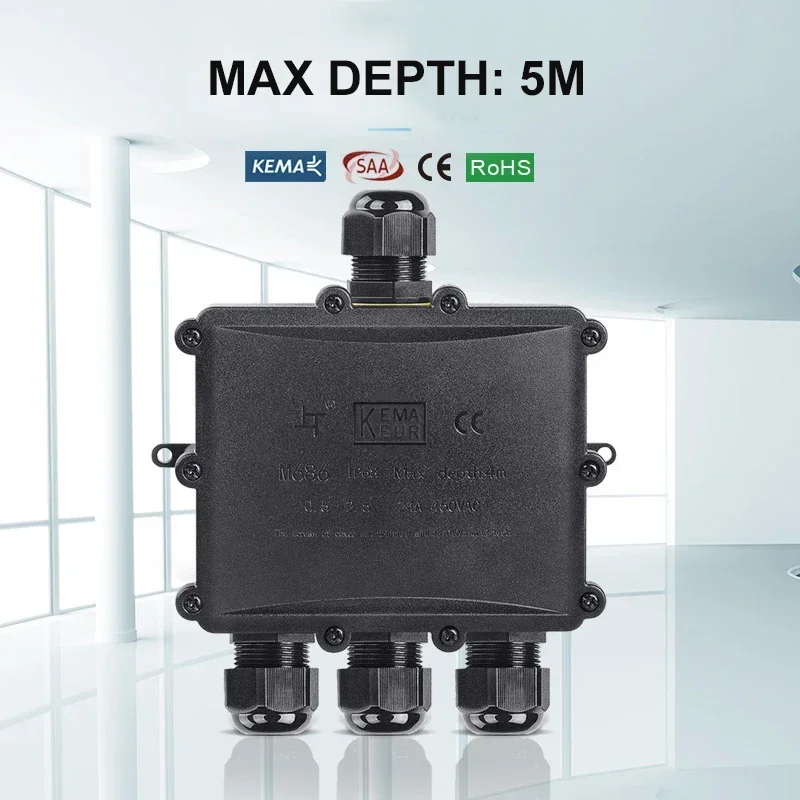4Way 1In3Out IP68 Waterproof 4-14mm Solar Power Cord Exte LED Pool Lamp Outdoor Street Underground Light Wire Cable Junction Box