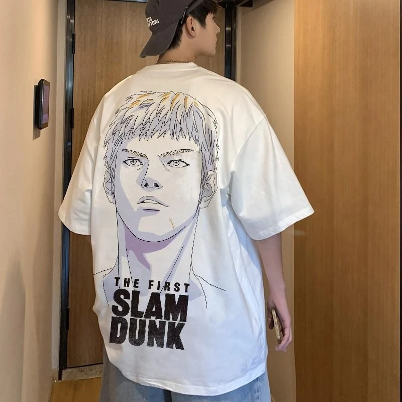 

Japanese Anime SLAM DUNK Simple Sketch Classic Character Portrait Cotton Fashion High Street Unisex Harajuku