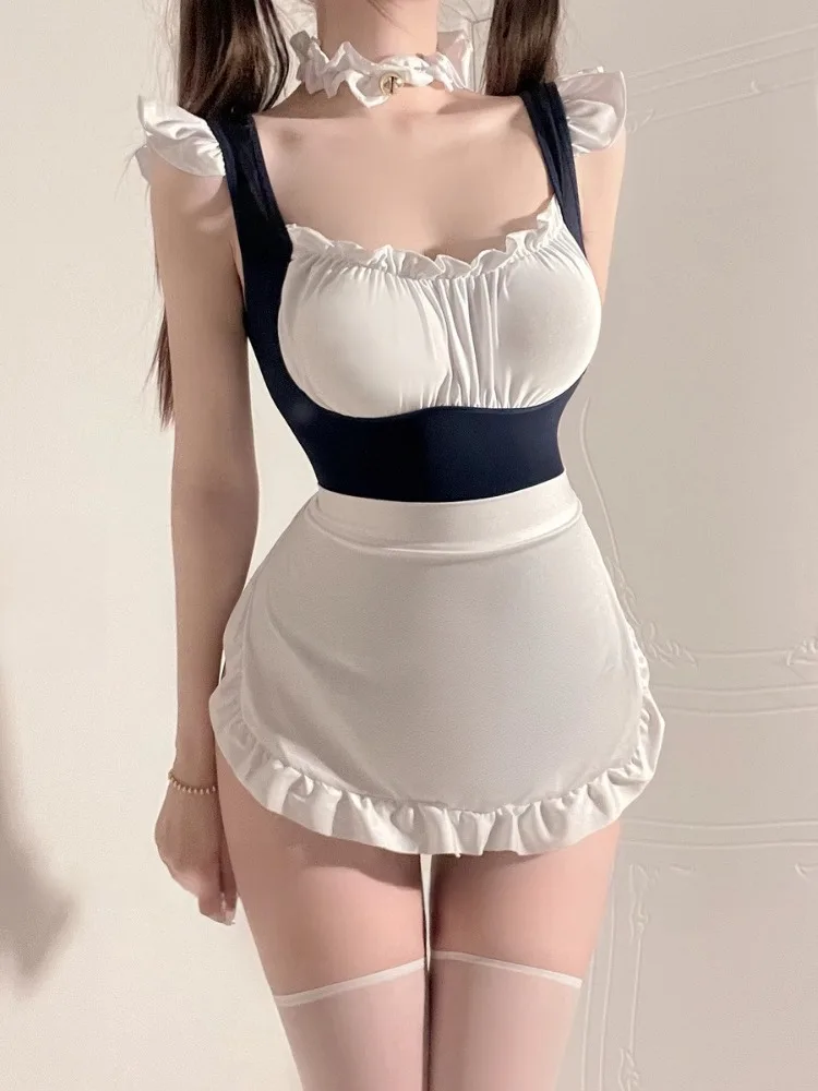 Seksi Anime kadın siyah hizmetçi Bodysuit savaş sıkı uydurma giysi motosiklet kız Punk Cyber kıyafet üniforma Cosplay kostüm