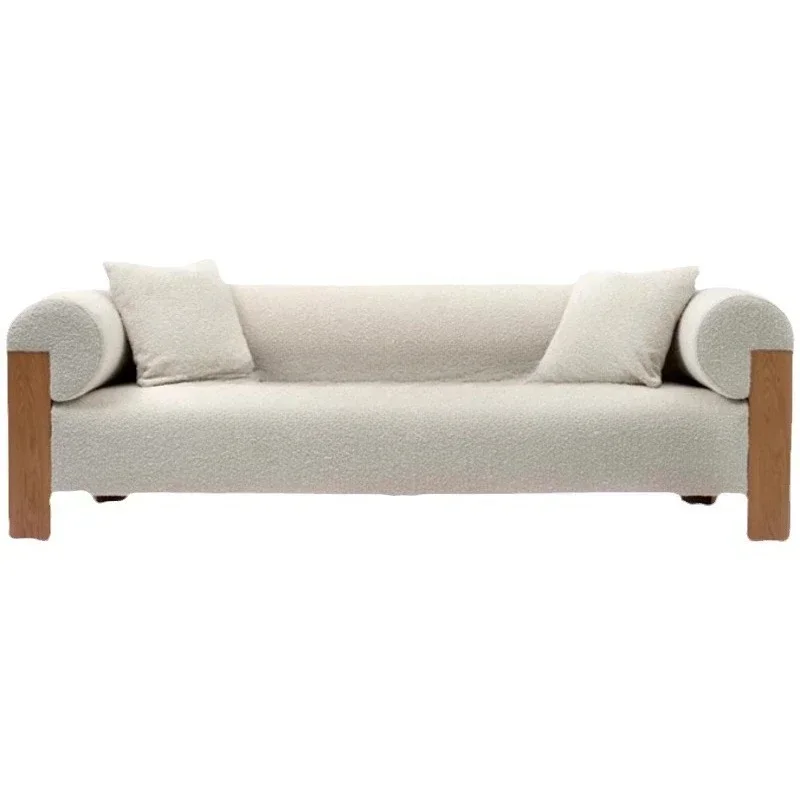 

Medieval cream log sofa Japanese lamb wool simple small apartment designer three-person homestay hotel sofa
