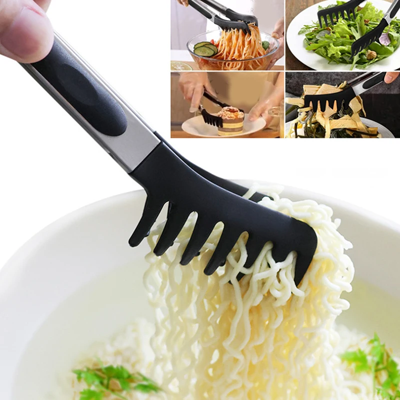 Pinzas para fideos de acero inoxidable con mango antideslizante, mandril resistente al calor, pinzas multifuncionales para alimentos fáciles de almacenar, 1 ud.