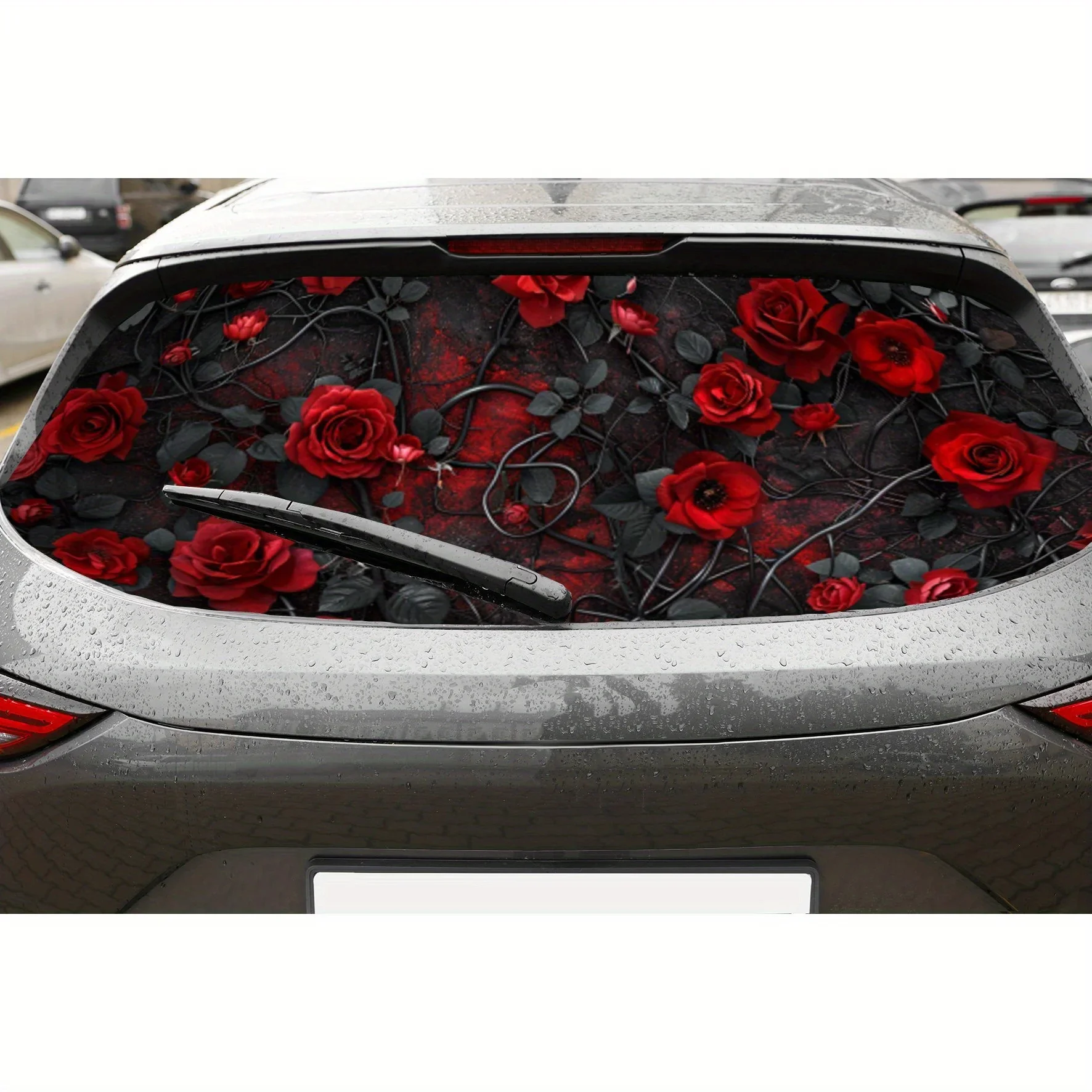 Rose Vines PVC Perforated Car Vinyl Wraps, Privacy Enhancing Design for Rear Window, Car Rear Windshield Sticker for Most Trucks