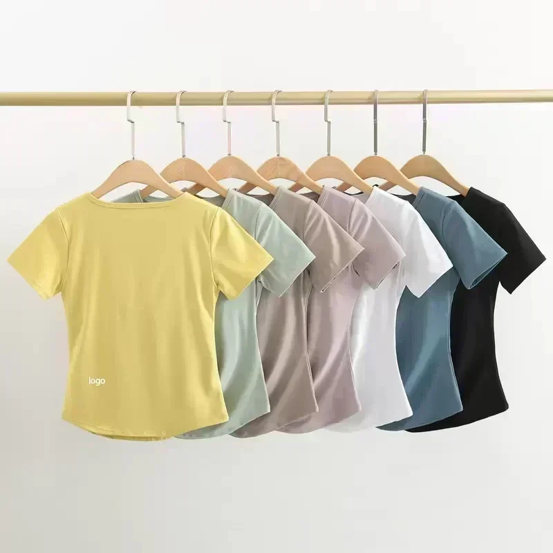 

Lemon Women V-neck Fitness Running Sport Short Sleeve Shirt With Chest Pad Comfortable Elastic Pleats Yoga Clothes Pilates Top