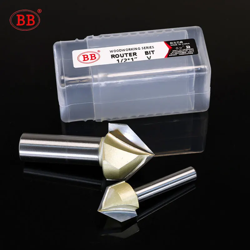 BB V Groove Slot Cutter Woodworking 60 90 120 Degree Chamfer Router Bit 1/4 1/2 Shank Diameter CNC Tools for Wood Engraving