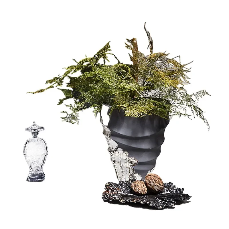 Modern New Chinese Style Large Diameter Vase with Spiral Pattern Art Flower Arrangement for Living Room Dining Table Coffee