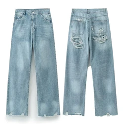 Dave&Di Mom Jeans Women High Street Ripped Loose Jeans Boyfriend Vintage Loose Denim Pants Girls