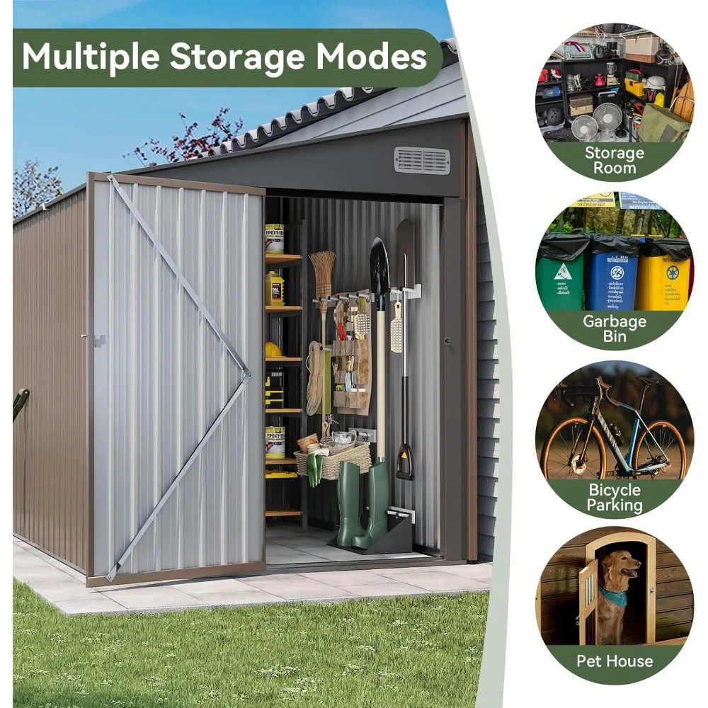 

7'x5.5' Large Sloping Roof Storage Room, Galvanized Steel Storage Shed, with Side Door, Waterproof and Practical