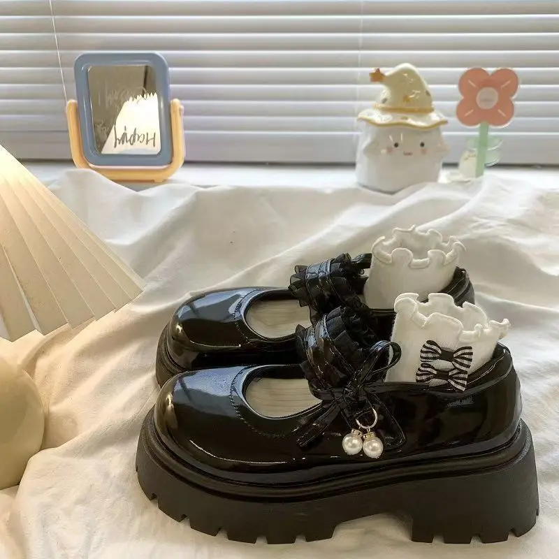 

Туфли Лолита Женские трендовые туфли-лодочки на платформе с круглым носком на среднем каблуке Черные женские туфли Мэри Джейн Kawaii для девочек Школьные туфли на массивном каблуке Предложение S