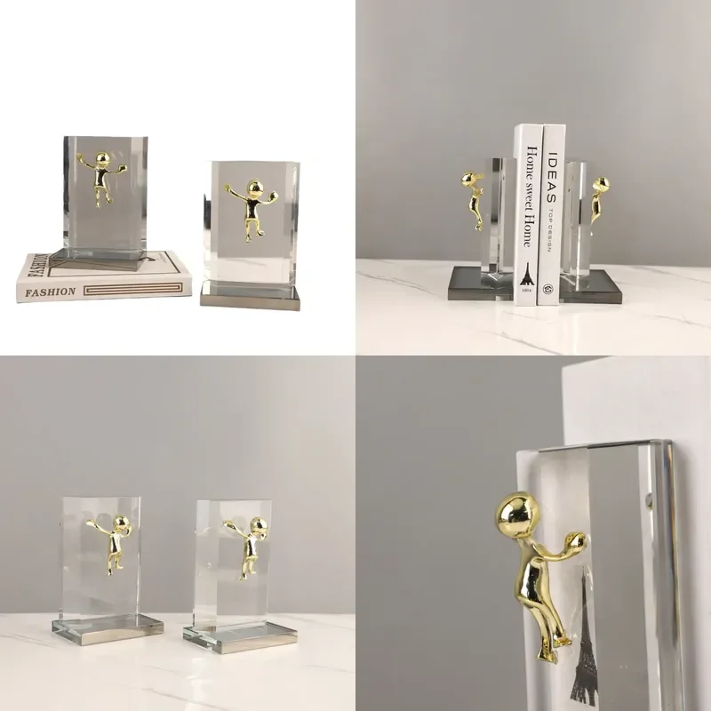 for European Light Luxury Geometric Crystal Statuette Bookend File Holder Ornament for Living Room Bedroom Study Bookcase