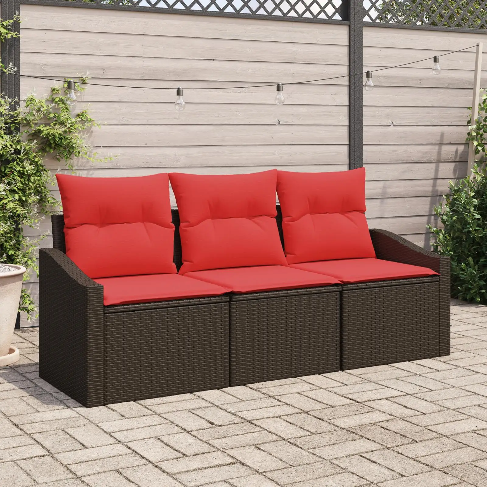 

3 Piece Outdoor Patio Sofa Set with Cushions Brown Rattan Furniture Garden Seating
