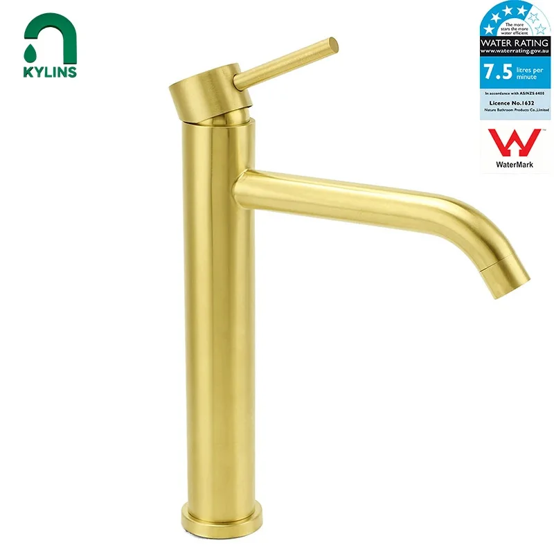 *Sydney Stock** KYLINS Round Tall Basin Mixer Tap Sink Faucet Bathroom Faucet Brushed Gold Washhand Stand WaterMark Wels