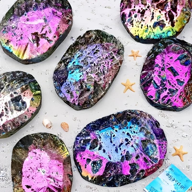 

1pc Rainbow Aura Sphalerite Crystal Quartz Palm Stone, Covered with Drusy Geode, Sparkling Crystals for Home Decor, Holiday Gift