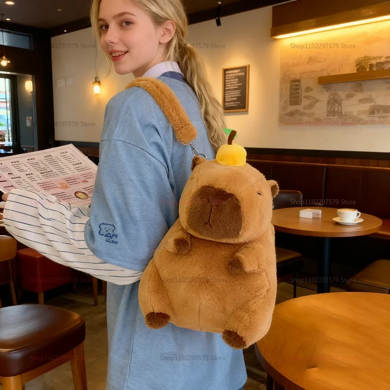 Plecak z pluszu premium w kształcie kapibary, urocze futrzane torby, plecaki na ramię dla dzieci i dziewcząt, mini plecaki, prezenty dla dziewczyny i do użytku codziennego.