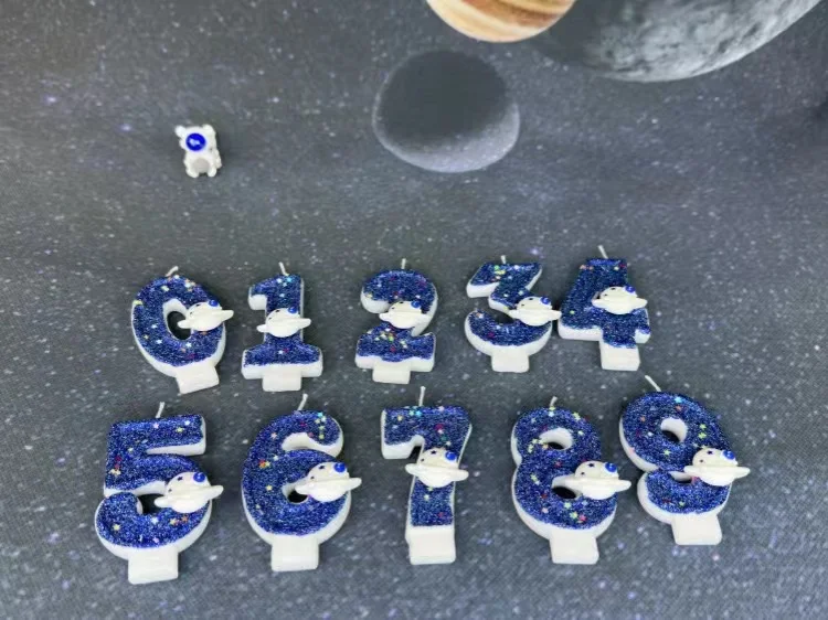 DIY Planet-Thema Raumschiff 0-9 DIY digitale Kerze Dunkelblaue Geburtstagskerze Weltraum-Thema Party-Kuchendekoration – Detail 6