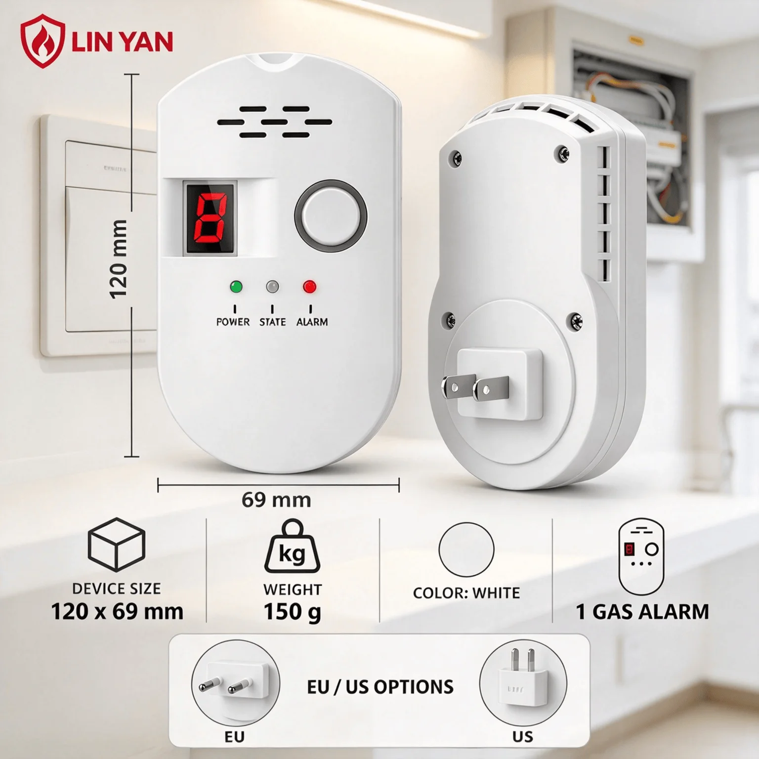 Combustible Gas Alarm Sensor Natural Gas LPG Coal Gas Leakage Detector LED Display for Kitchen Household Security