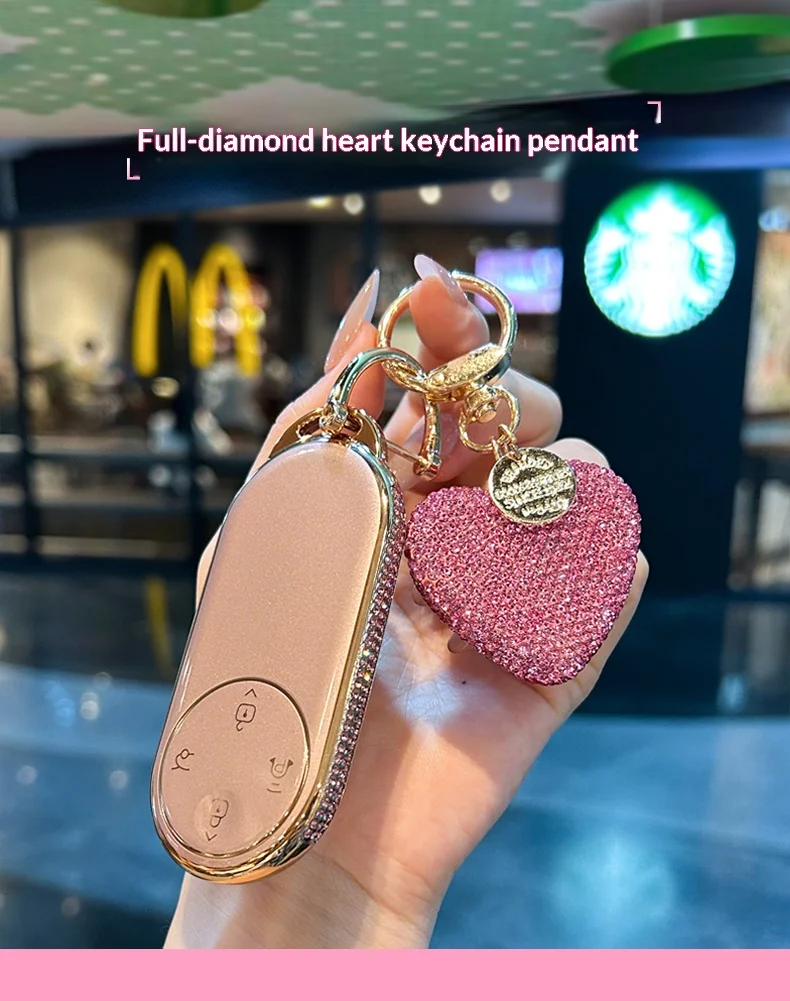 

Suitable For AITO Huawei Wenjie Key Case M5 M7 M8 M9 Flowing Sand Gold Full Of Diamonds And Love Heart Key Bag For Women And Men