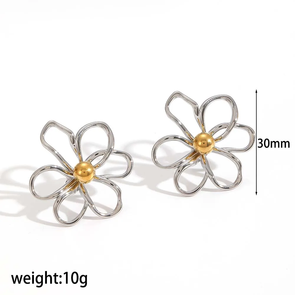 Zarte Edelstahl-Hohlblumenringe und Ohrringe Set für Damen, Trendiger Schmuck, Accessoires, Geschenke – Detail 5