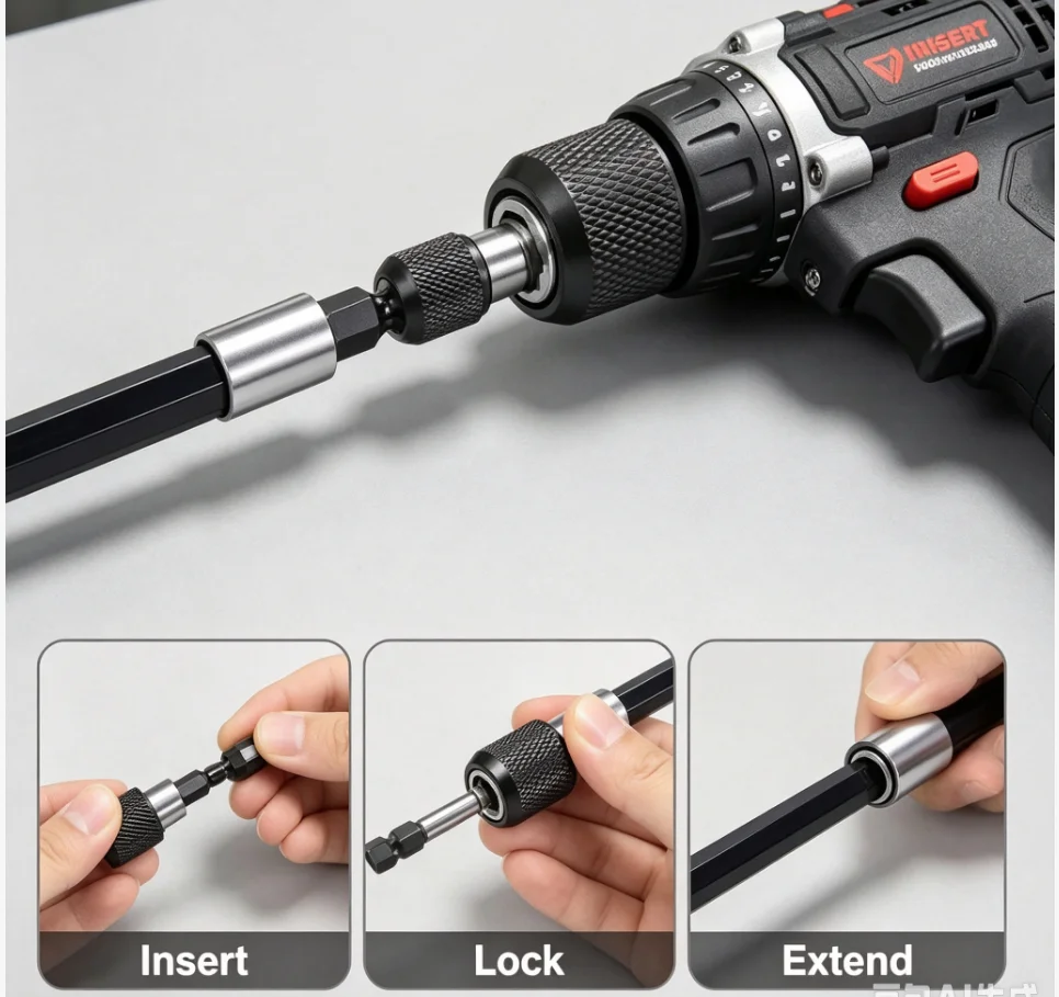 3pcs Magnetic drill bit extension kit, universal impact motor drill bit, durable steel structure, professional tool accessories