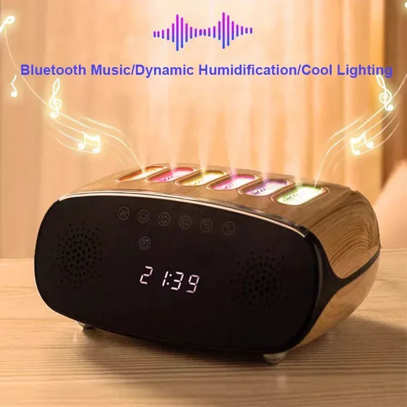 500ml Cool Mist Air Humidifier Essential Oil Diffuser Aroma Bluetooth Speaker with 7 Color Alarm Clock for Household Hotel Use