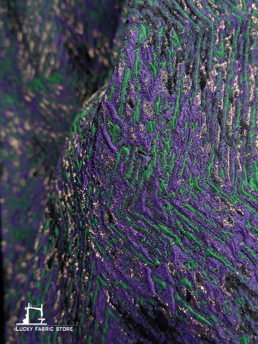 Purple geometric pattern, Chinese style, ethnic style floral fabric, blended jacquard fabric, jacket, skirt, designer fabric