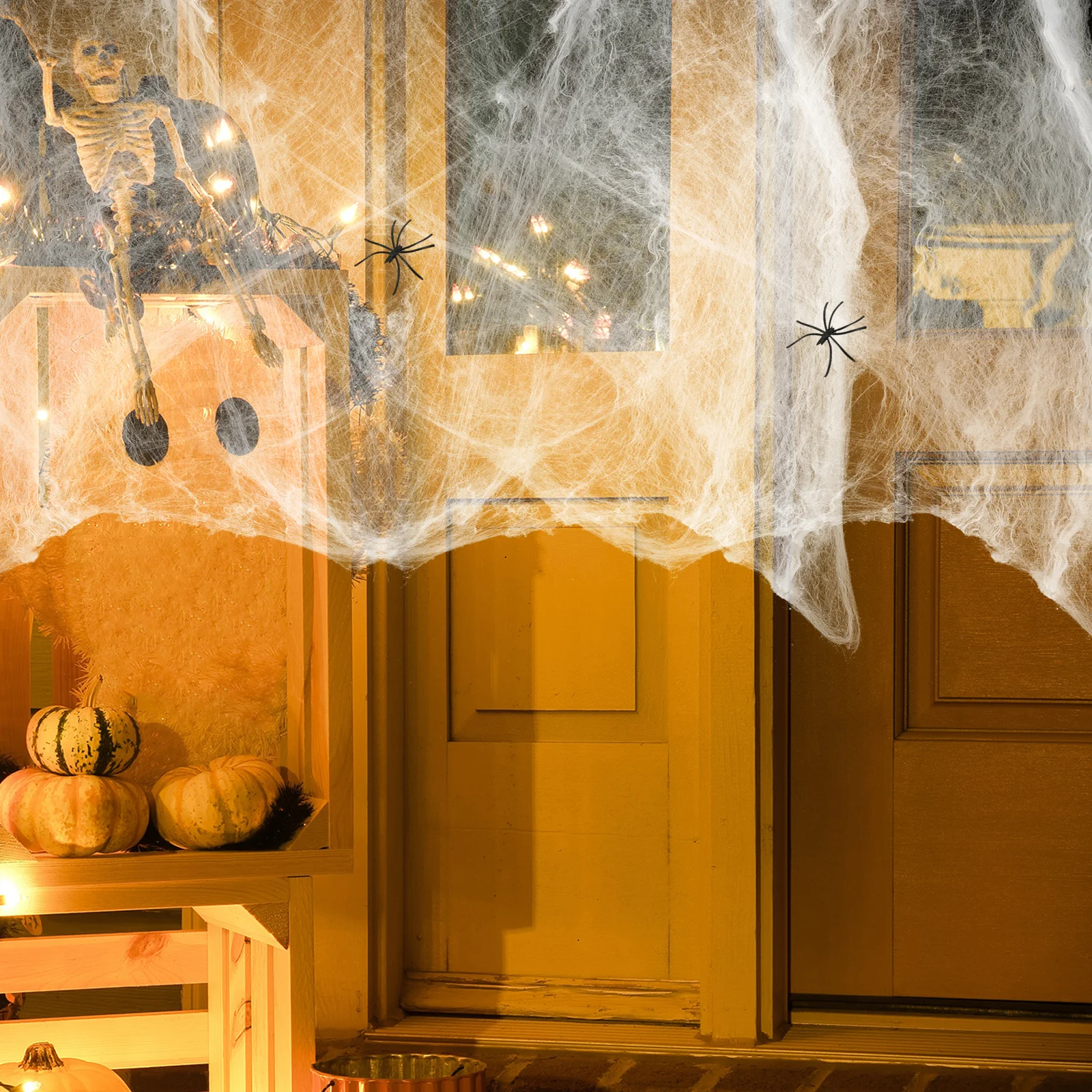 

2Pcs Glow in Dark Halloween Spider Web Cobweb Spiders Stretchable Indoor Outdoor Creepy Party Decoration DIY Hallowern Spider