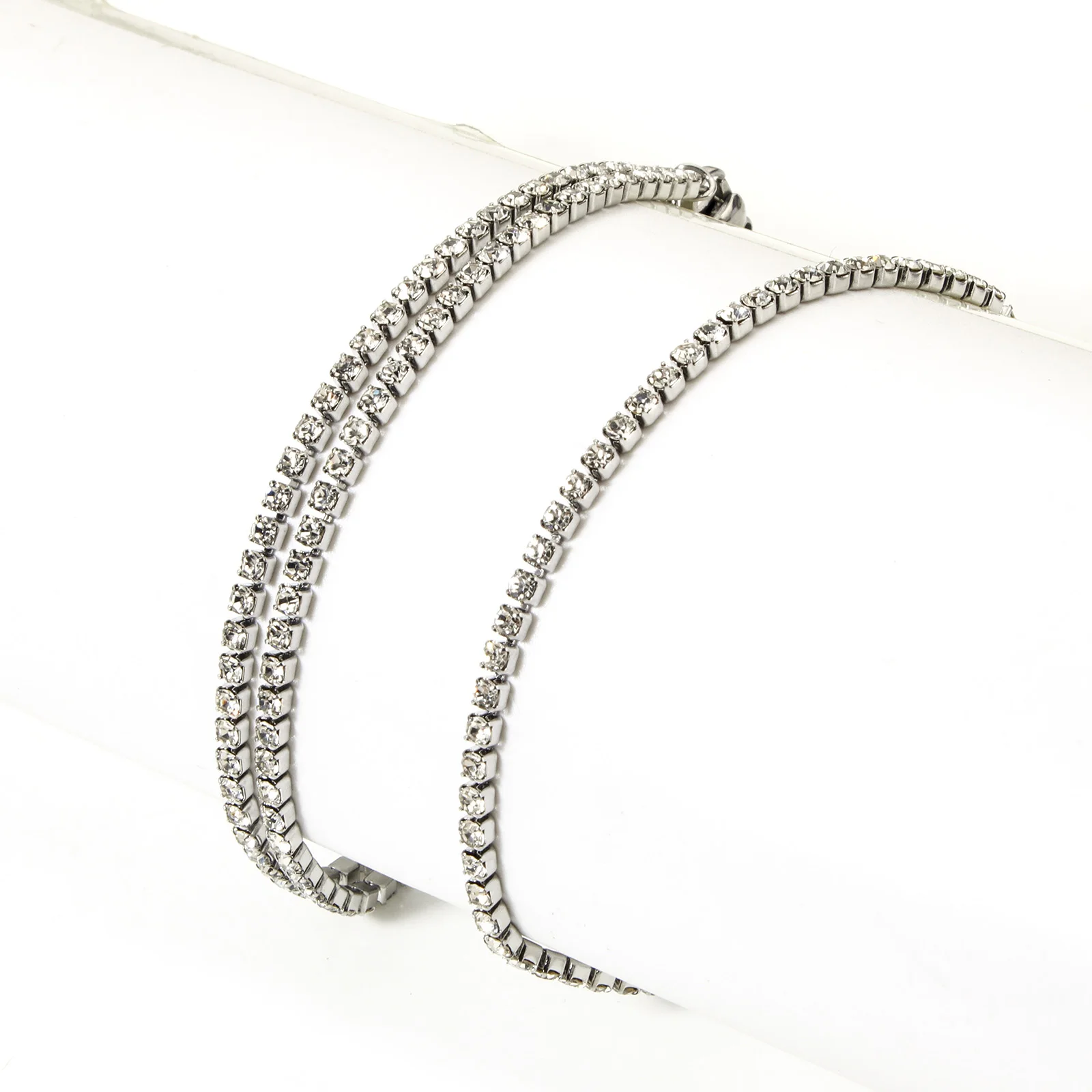 

1pc Double Layer Anklet Dainty Silver Color 304 Stainless Steel & Rhinestone Cup Chain Anklet For Women Party Fashion Jewelry