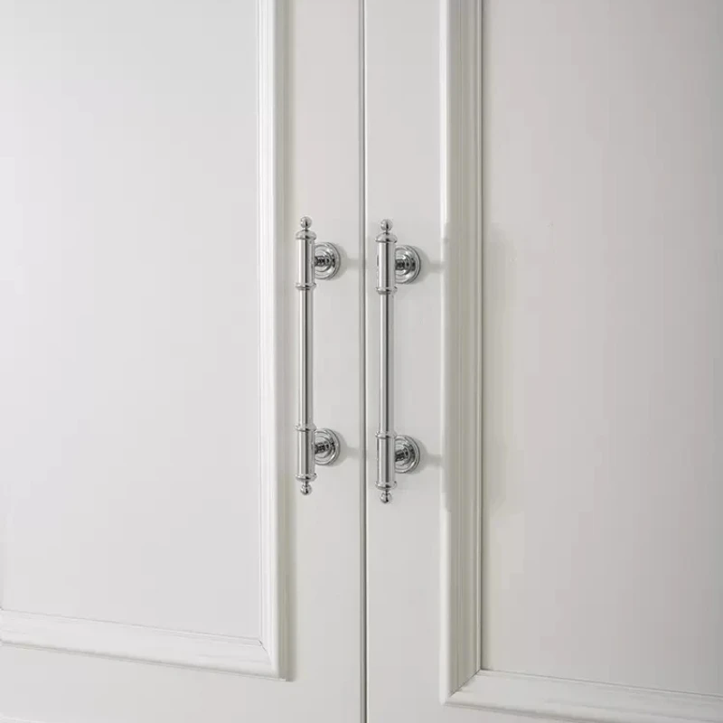 Furniture Handle 224mm Bright Silver Solid Brass Long Handle Wardrobe Door Knobs Shoe Cabinet Drawer Brass Small Ball Handles