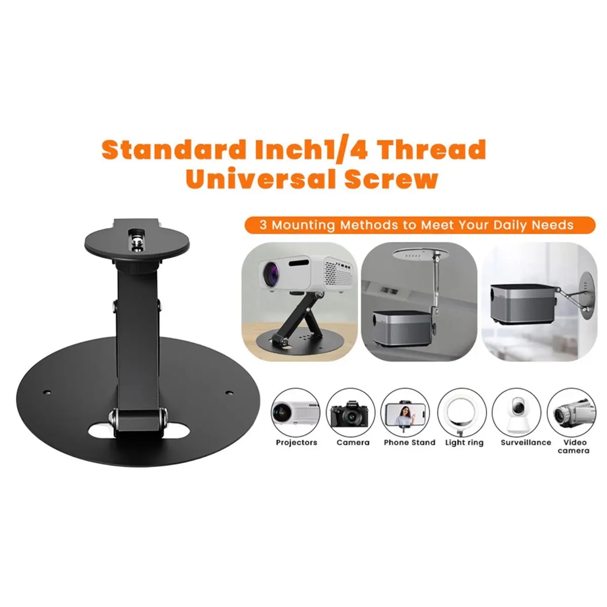 Folding Projector Stand 3in1 Mini Projector Bracket Desktop Holder Wall Mount Stand 1/4 Inch Screw Interface A