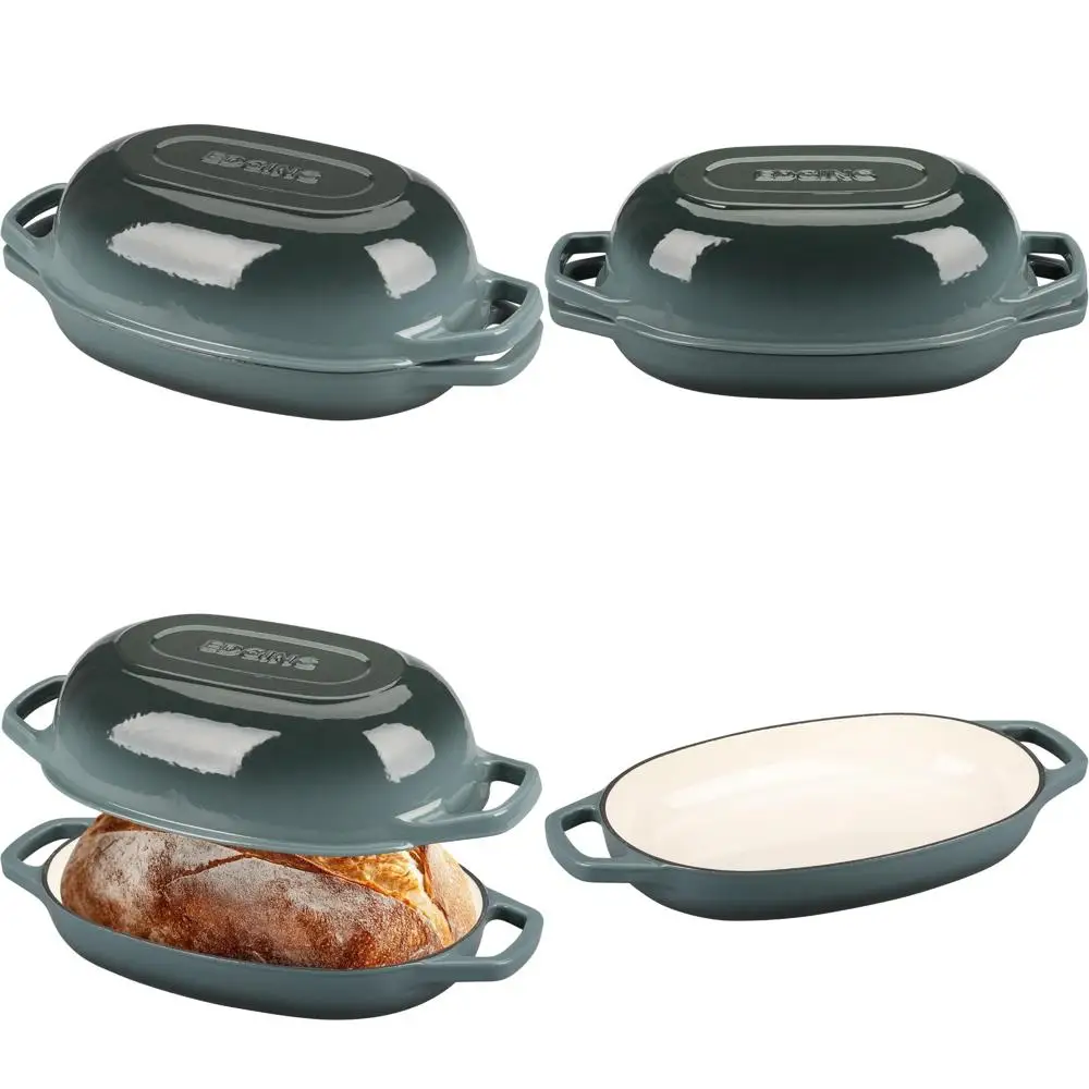 

Овальная эмалированная чугунная голландская духовка, 5 литров, идеально подходит для выпечки хлеба на закваске, шиферно-синяя, безопасная для хлеба в духовке