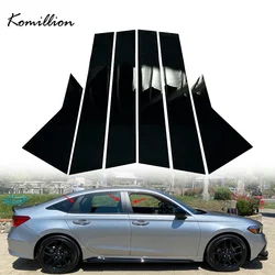 6Pcs/set/set Car Door Window Pillar Posts Trim Covers Gloss Black Decoration Sticker Parts For Honda Civic FE/FL Sedan 2022-2025
