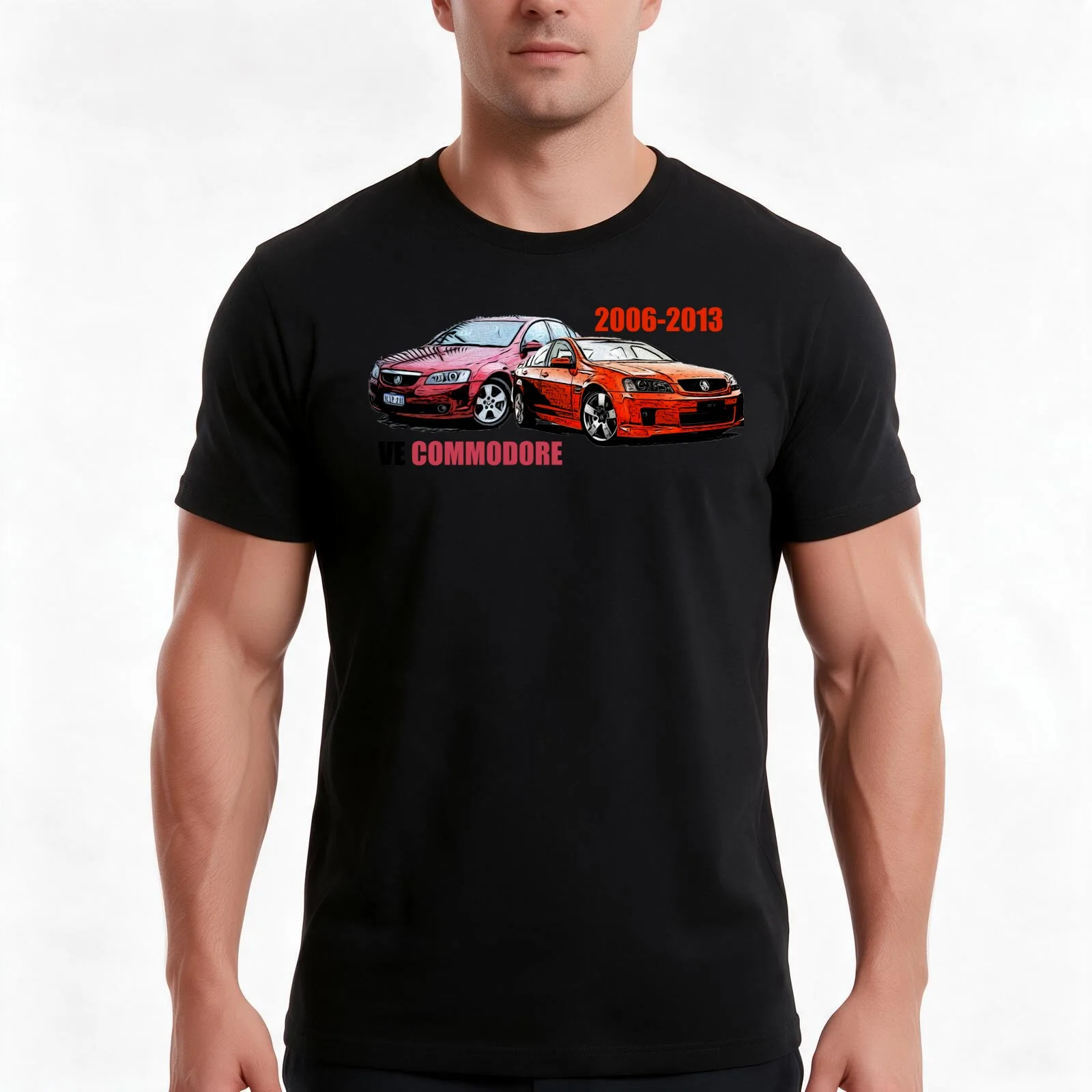VE Commodore T-Shirt, Summer Casual Cotton Tee, Oversized Streetwear Tops, Vintage Graphic Print, Loose Fit Short Sleeve