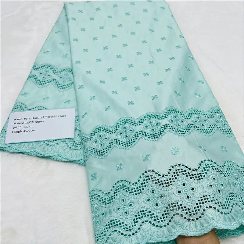 

5 Yards Nigerian 100% Cotton Polish Satin Embroidery Fabric High Quality Swiss Voile Lace Material For Men Dubai Style 24L36405