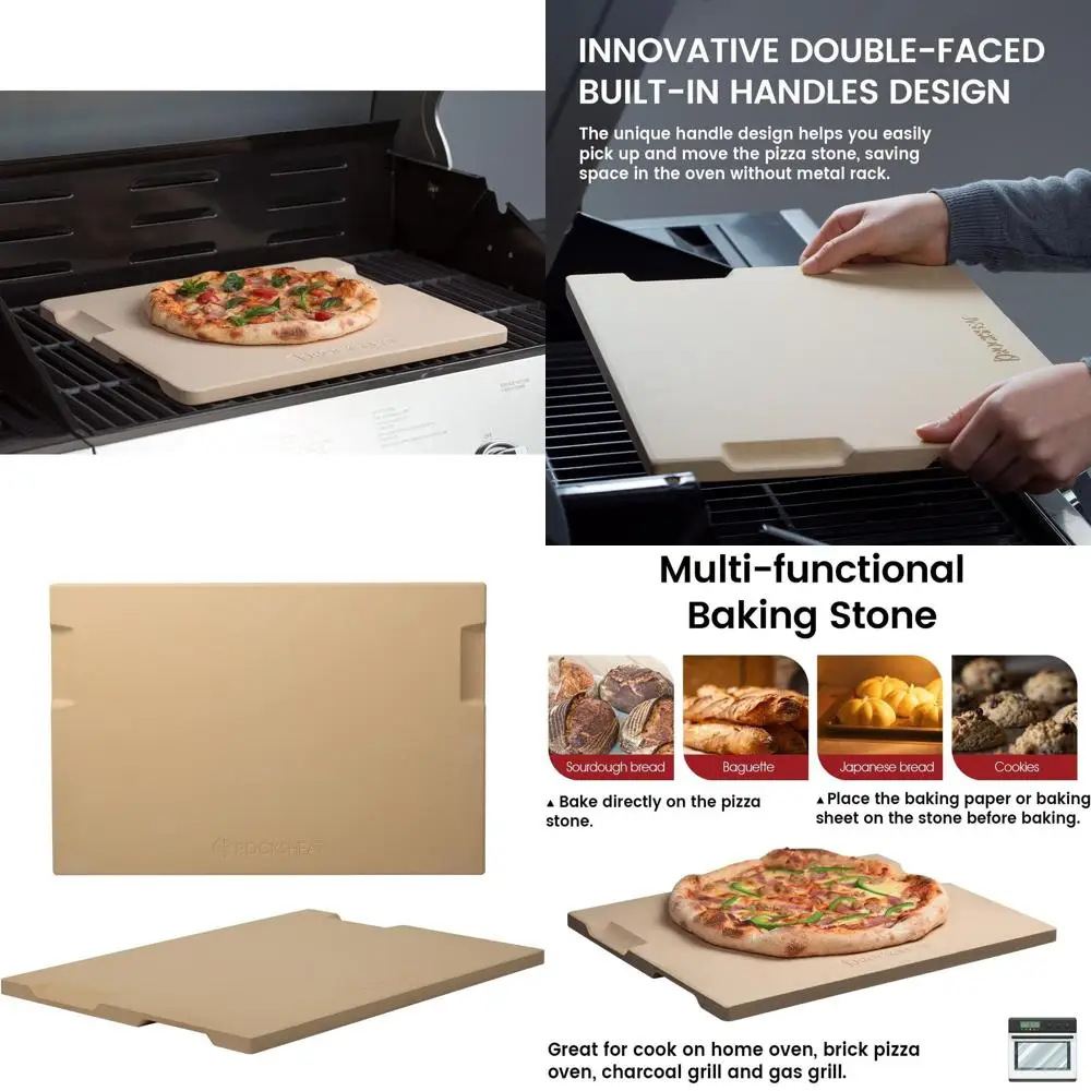 

20x13.5 Rectangular Baking Stone for Oven and Grill, Perfect for Pizza and Bread with 4 Built-in Handles