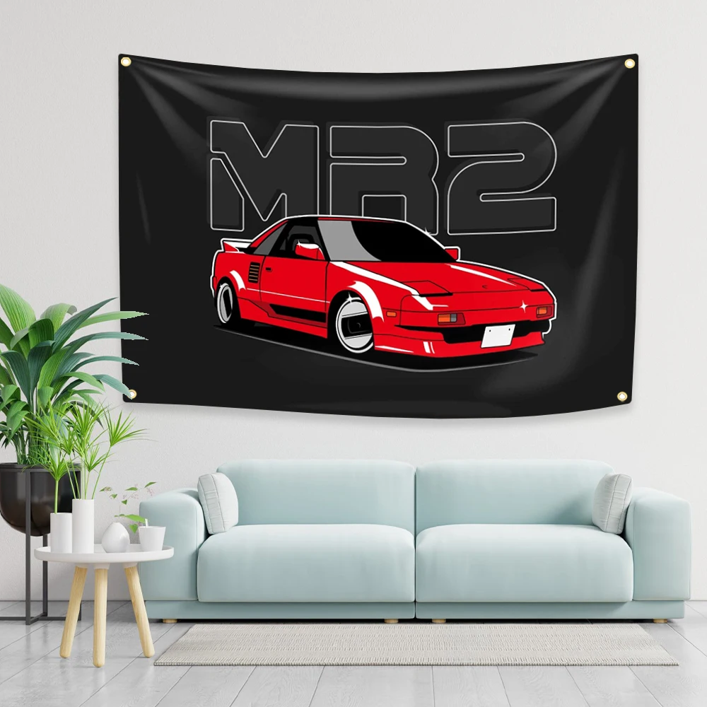 MR-2 Classic Racing Car Flag Four Holes Polyester Digital Prints Tapestry JDM Outdoor Indoor Decoration Room Garage Garden