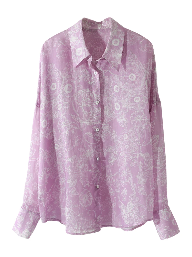 SuyaDream Women Floral Shirts 100%Ramie Single Breasted Loose Chic Blouses 2023 Spring Summer Cozy Top Lavender