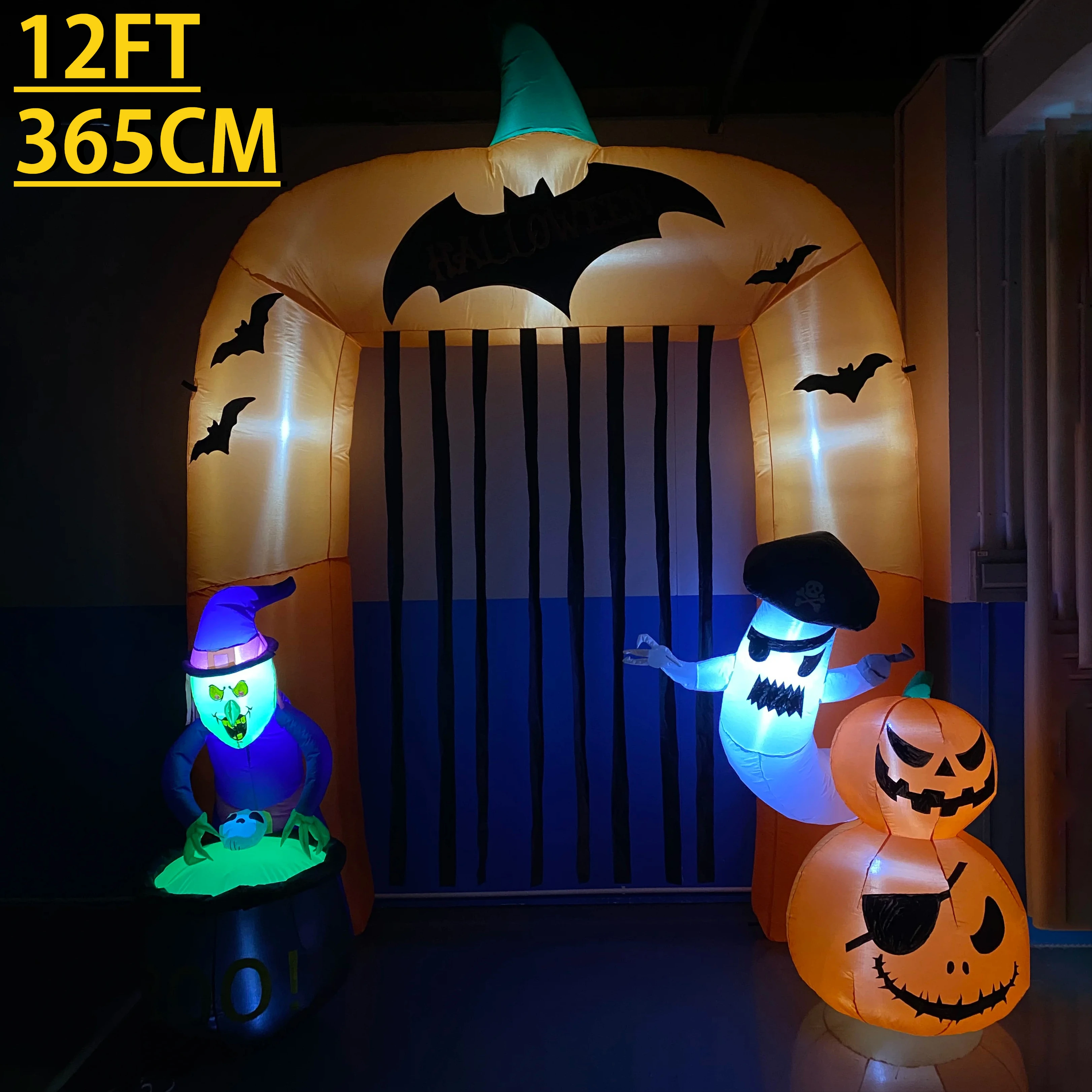 

12 футов вечерние праздничные украшения «сделай сам», гигантский Хэллоуин, надувная арка тыквы, игрушка-призрак ведьмы, светодиодные фонари, принадлежности для двора, украшение для дома