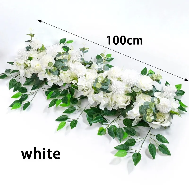 100cm Luxury White Rose Artificial Flower Row Wedding Table Centerpiece Flowers Backdrop Wall Arches Decor Party Stage Floral