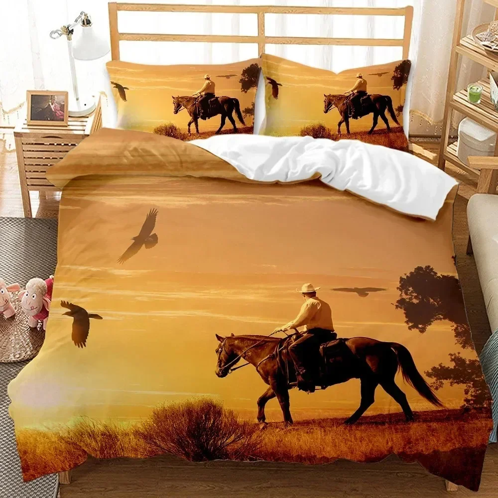 Western Cowboy Sunset Scenery Bedding Set Bedroom Soft Modern Bedspreads Comefortable Duvet Cover Quilt Cover And Pillowcase