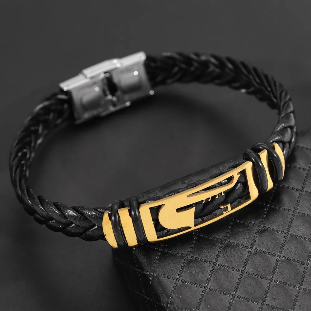 New Vintage Metal Instrument Saxophone Woven Leather Rope Bracelet Fashion Men\'s Premium Leather Bracelet Gift Wholesale