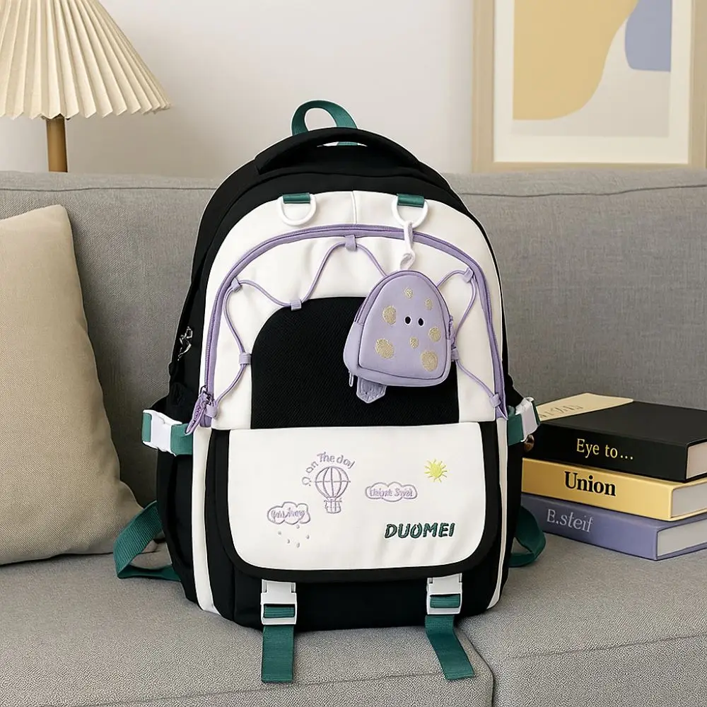 

Large Capacity Women Backpack Adjustable Straps Macaroon Student Backpack Cartoon With Coin Purse Shoulder Bag School