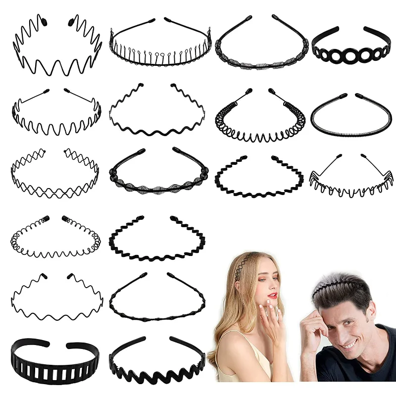 1/8Pcs Unisex Men Women Headband Invisible Sports Female Back Metal Non-slip Wave Hairband Fashion Unisex Hair Accessories