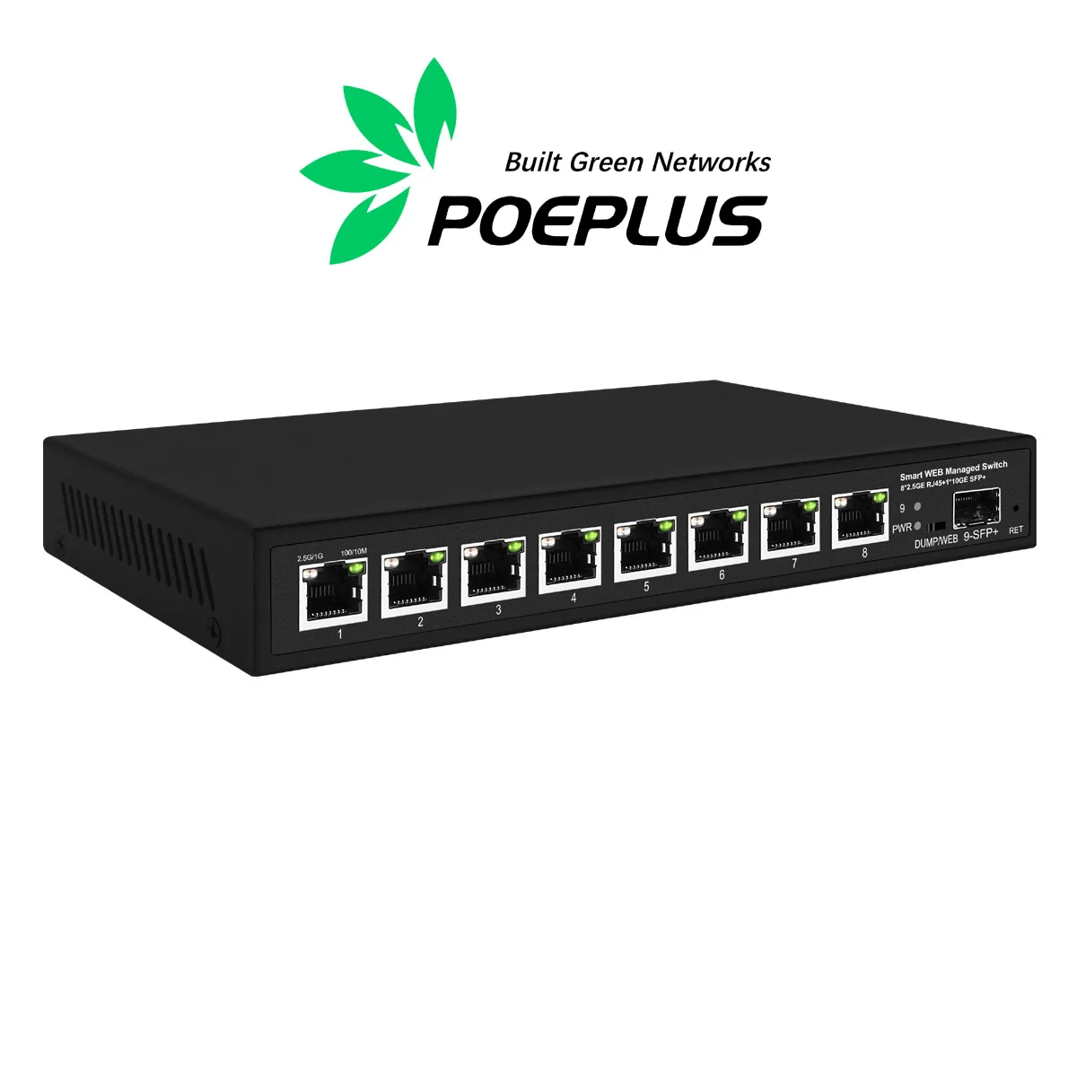 라이트 관리 PoE 또는 비 스위치, 1*10G SFP + 업 링크, 8 포트 2.5Gbe