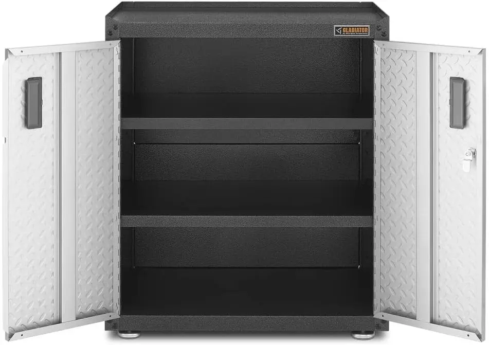 Tool Cabinet Ready-to-Assemble Full-Door Modular Gear Box 1 Adjustable and 1 Fixed Full-width Shelves Holds Up To 300 Lbs Silver