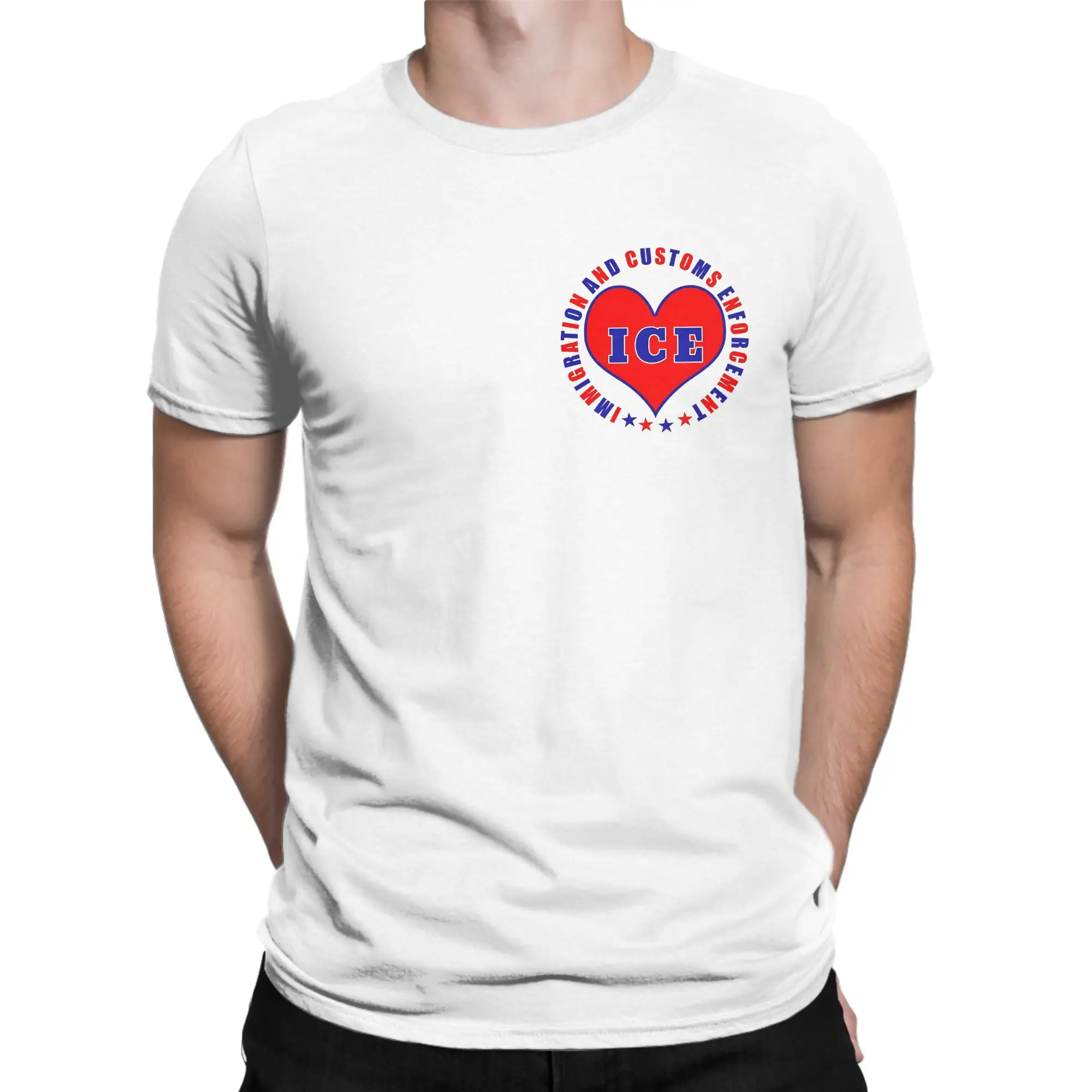 Vintage T-Shirt Summer Heart ICE IMMIGRATION AND CUSTOMS ENFORCEMENT Fashion T Shirts  Cotton Tshirt for Men's Awesome Top Tees